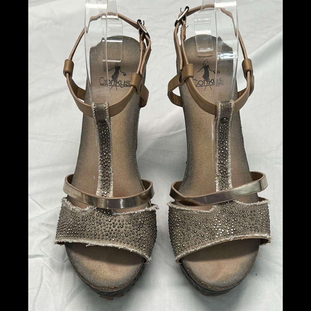 Corkys Monet Distressed Platform Wedge Heels 10 - Picture 3 of 11